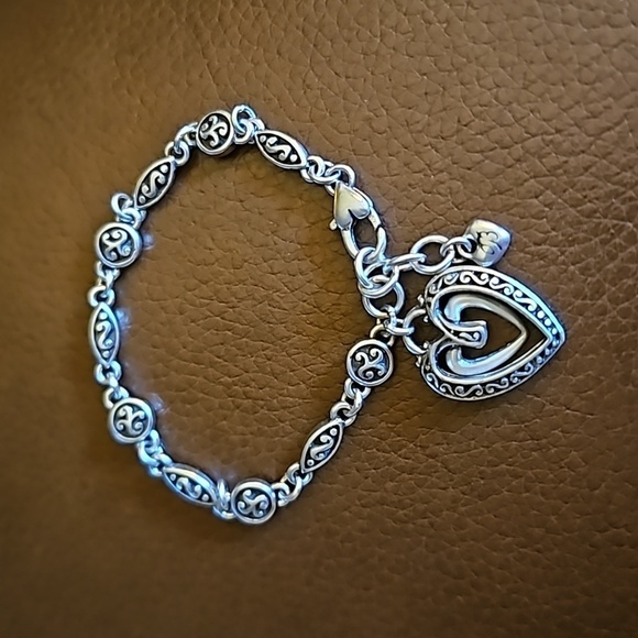 BRIGHTON Dainty Ellington Double Heart Charm Scroll Tennis Bracelet - Picture 2 of 6